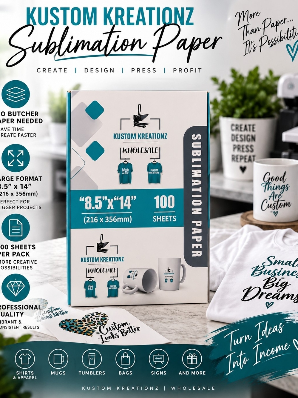 Kustom Kreationz 8.5" x 14" Sublimation Paper | 100 Sheets